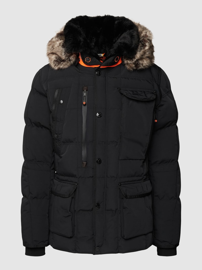 Steppjacke mit Kunstpelzkragen Modell 'MARVELLOUS' in schwarz