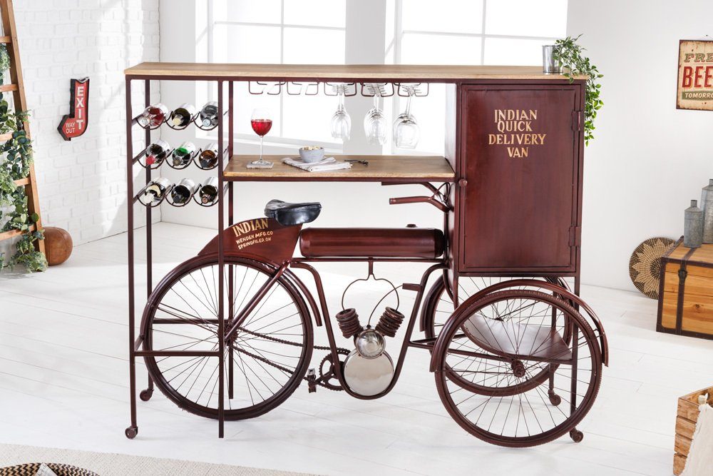 riess-ambiente Barschrank DELHI 190cm natur / schwarz (Einzelartikel, 1-St) Esszimmer · Massivholz · Metall · Fahrrad-Gestell · Upcycling · Retro