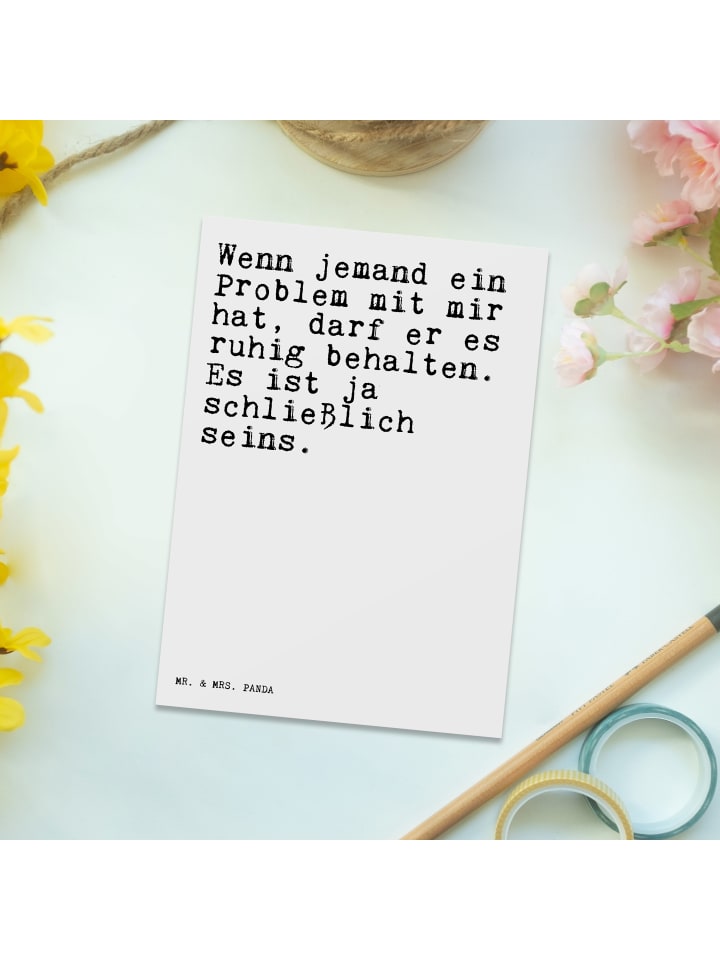 Mr. & Mrs. Panda Postkarte Wenn jemand ein Problem... mit Spruch in Weiß günstig kaufen onesize