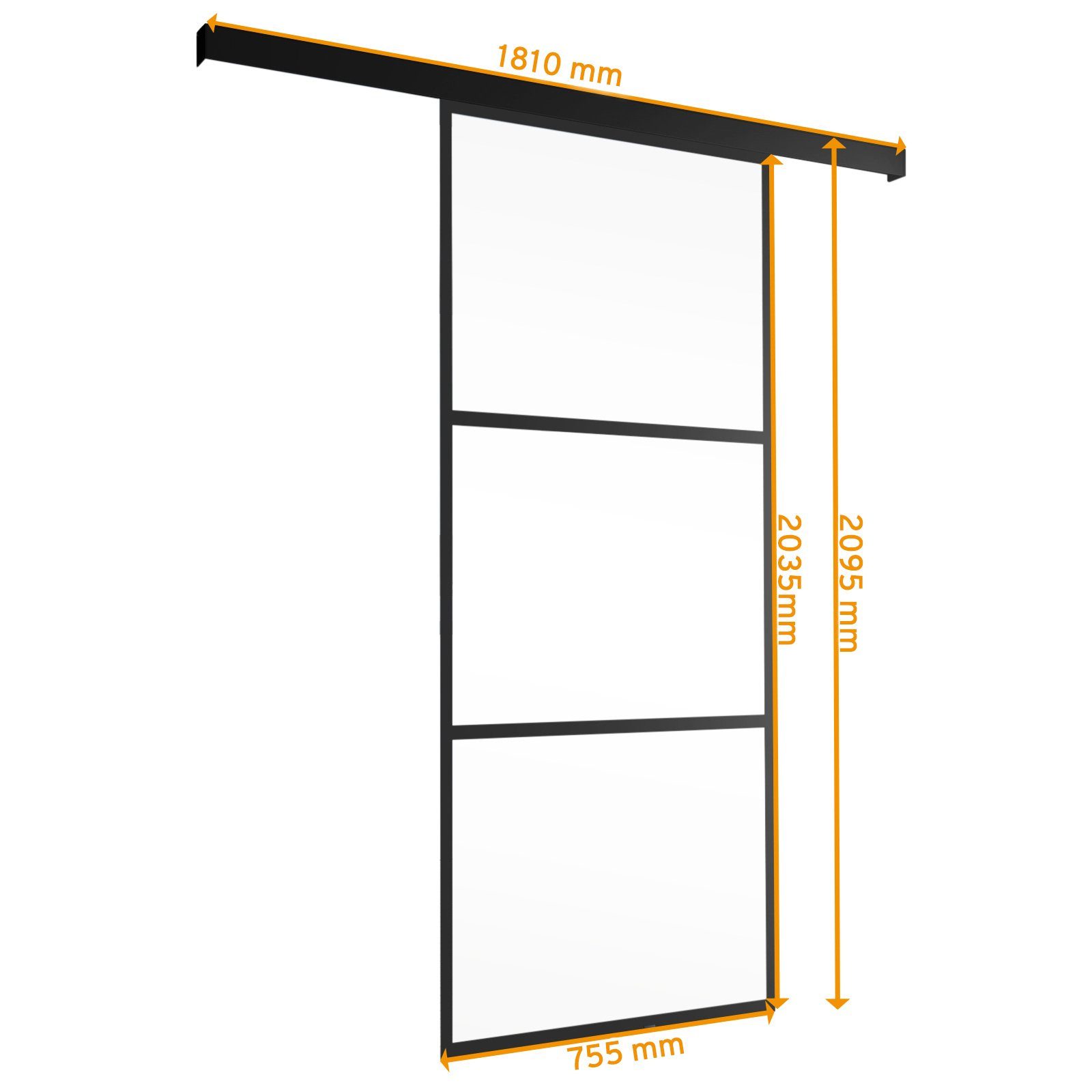 inova wohnen Glasschiebetür mit schwarzem Aluminium Rahmen und Dekorleisten, 75,5 x 203,5 cm, Lofttür