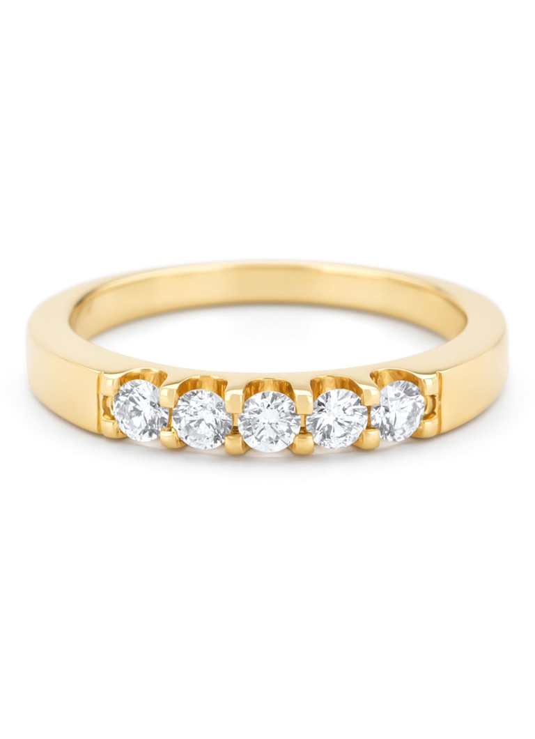 Inel cu vârf de diamant din aur galben, diamant de 0,35 ct, verighetă