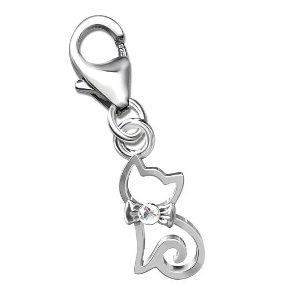 Limana Charm-Einhänger Kleine Charm Katze 925 Sterling Silber Anhänger für Armband, Charmanhänger Kettenanhänger mit SWAROVSKI® Stein