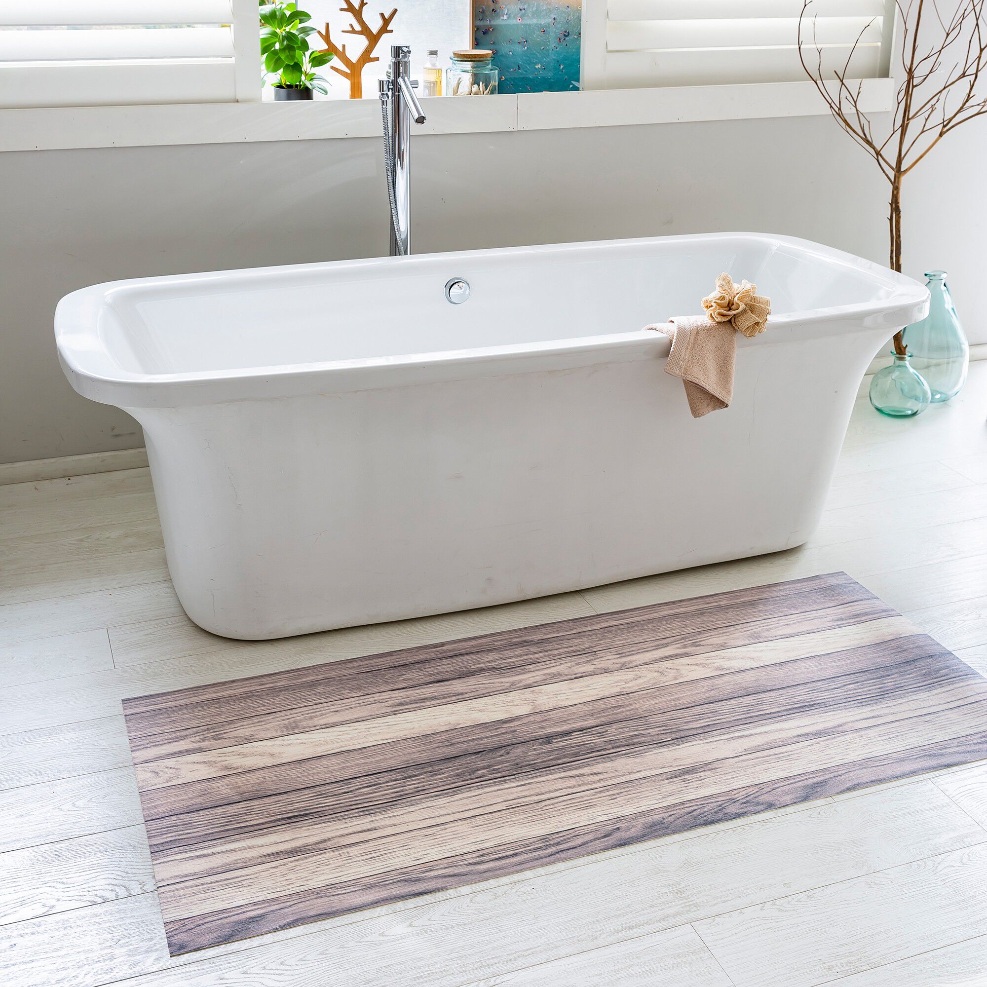 Tapis vinyle effet parquet cérusé