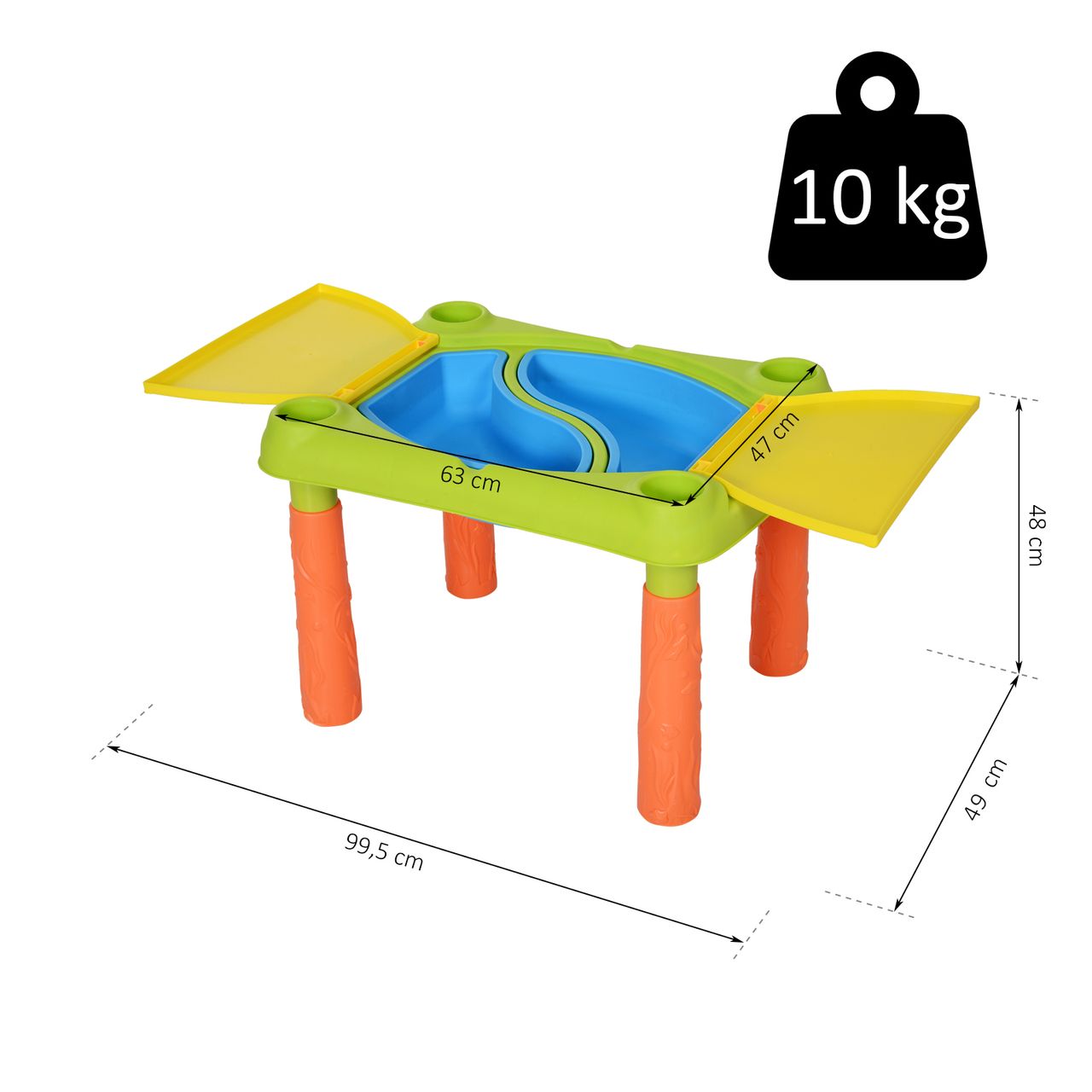 HOMCOM Kinder Sandspielzeug, Sandkastentisch mit 16-tlg. Zubehör, Spieltisch, Strandspielzeug, ab 3 Jahren, PP, 99,5 x 49 x 48 cm
