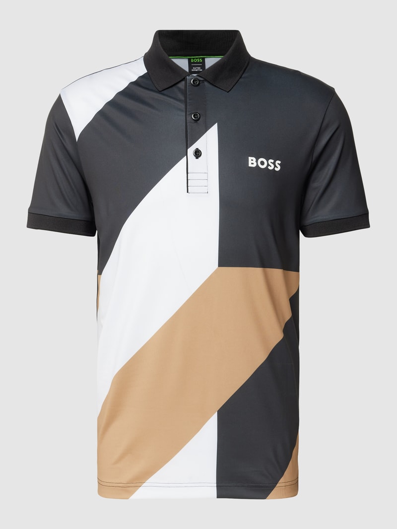 Slim Fit Poloshirt im Colour-Blocking-Design Modell 'Patteo' in schwarz