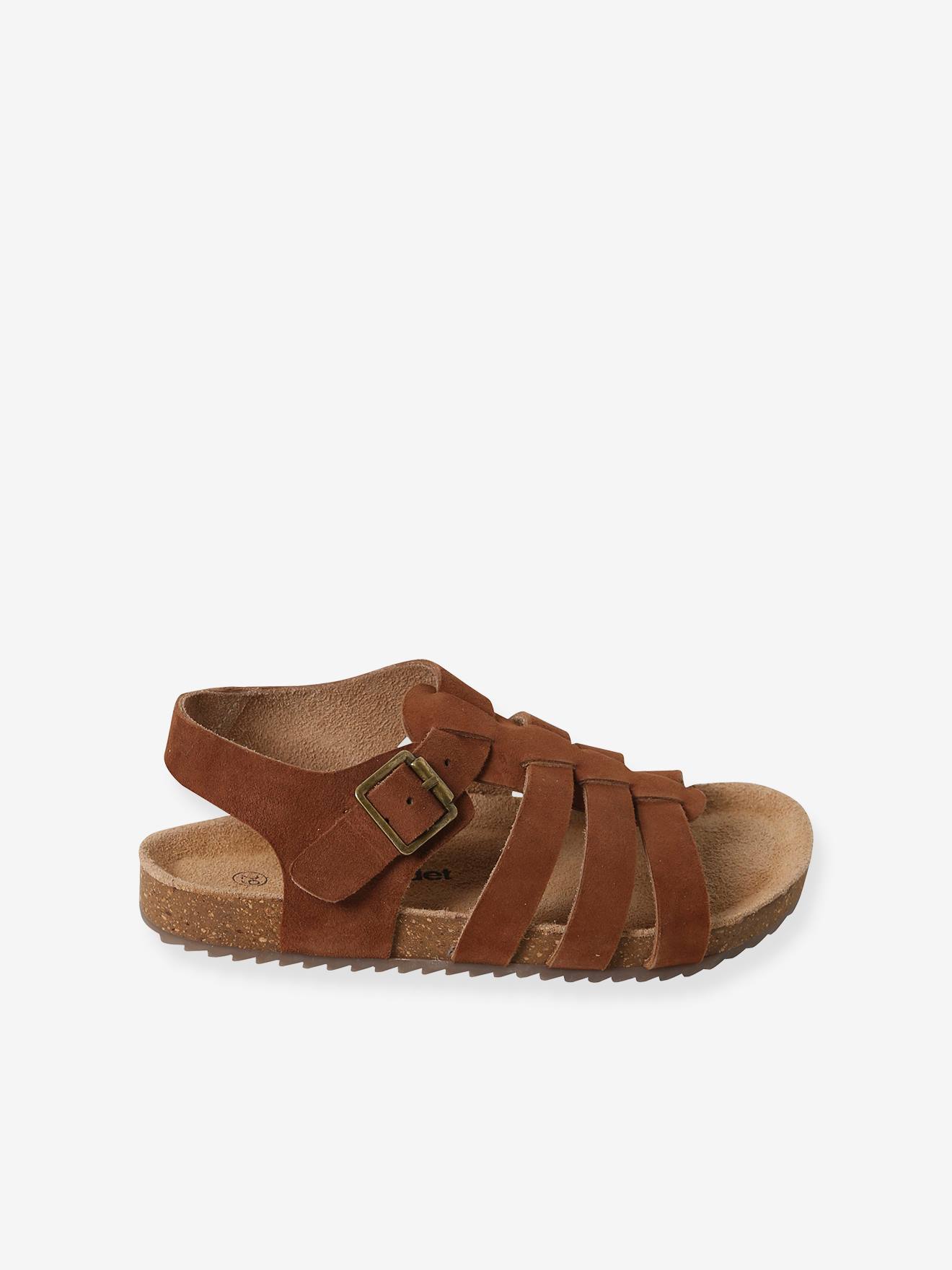 Sandales multi-brides cuir garçon marron
