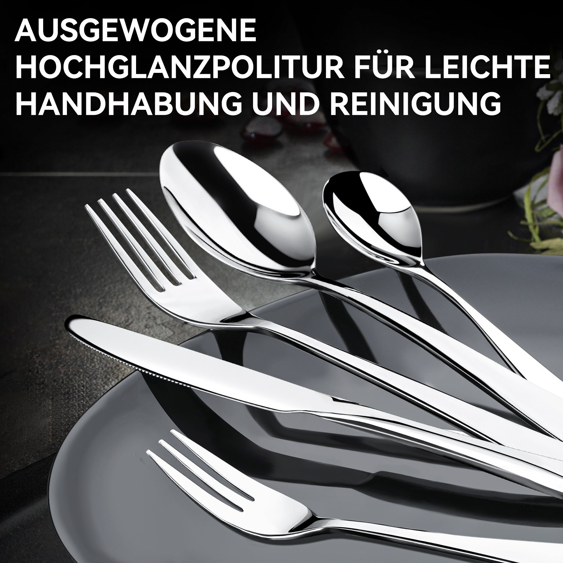 Senmudi Besteck-Set 30-teiliges Edelstahl Besteckset-Elegant&Langlebig-Spülmaschinenfest, Ergonomisches Design für Familien, Feste und Alltag