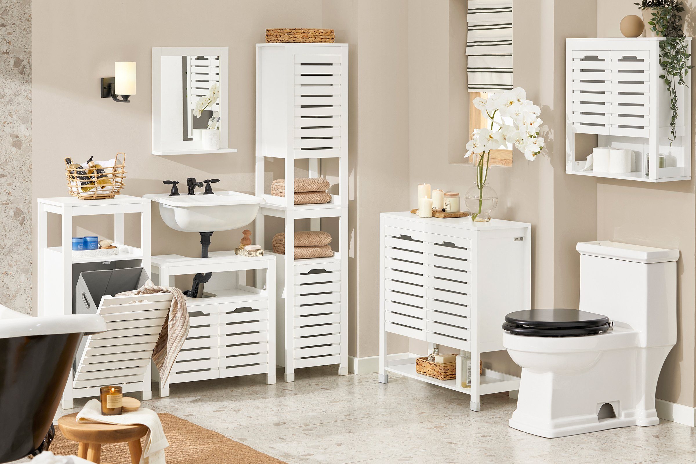 SoBuy Badkommode BZR50, Badschrank fürs Bad Badezimmerschrank Aufbewahrungsschrank Flurschrank