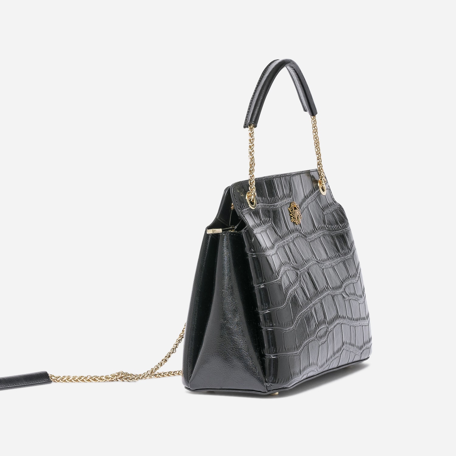 Sac à main noir embossé effet croco
