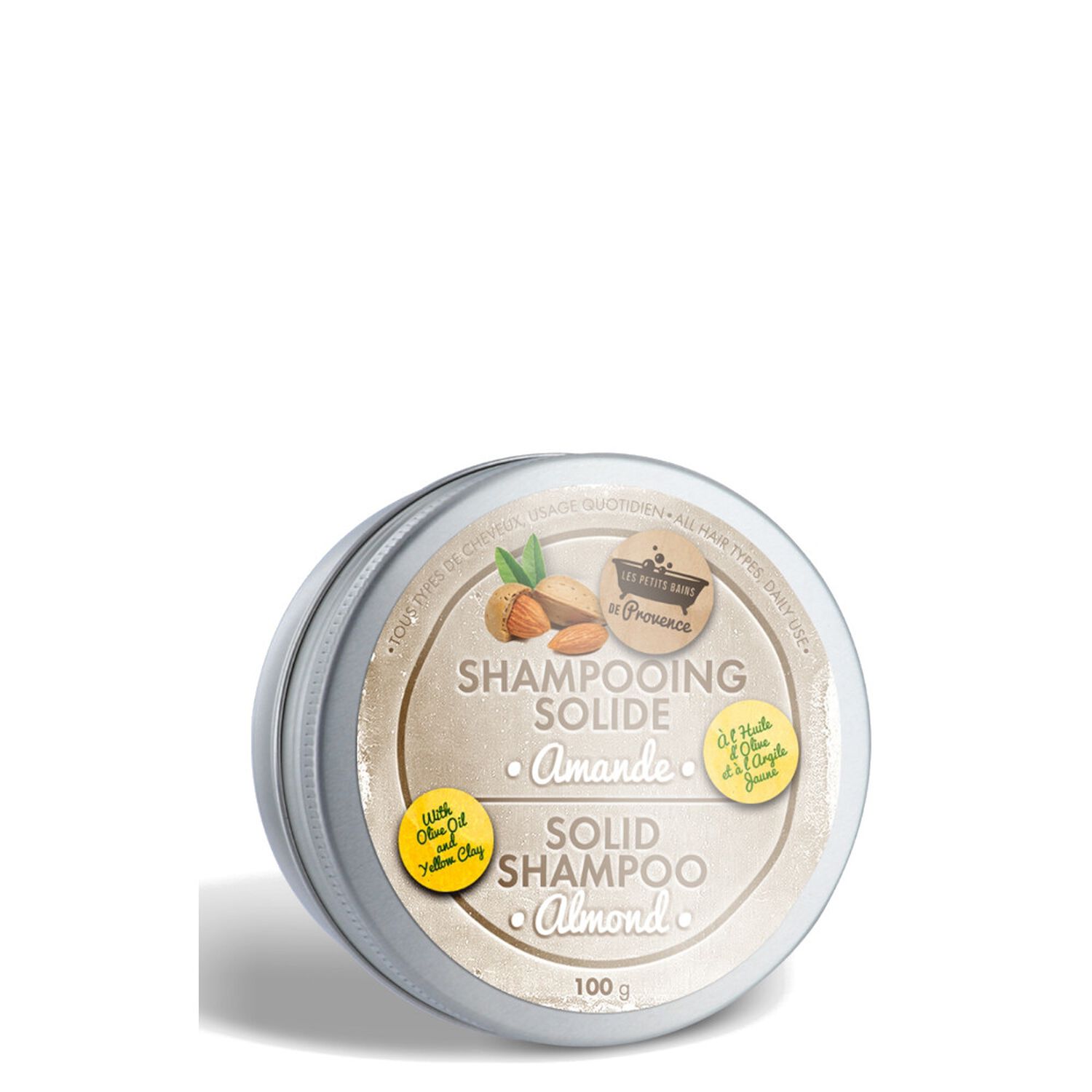 Les Petits Bains de Provence Shampooing Solide & sa Boite en Métal Parfum Amande