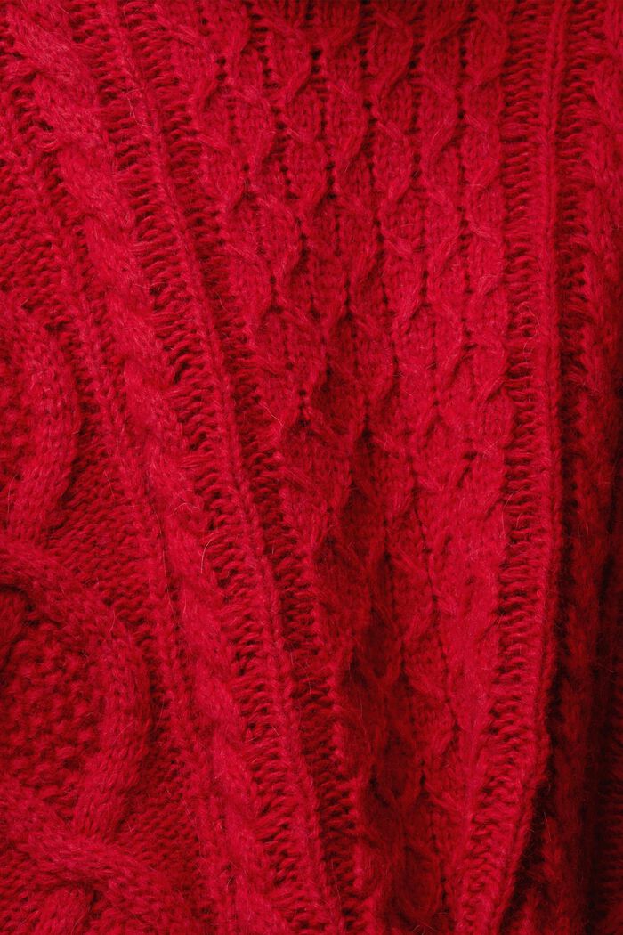 Zopfstrickpullover mit Wolle, mit Rollkragen