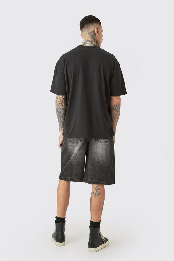 Tall schwarzes Oversize T-Shirt mit gespleißtem Print