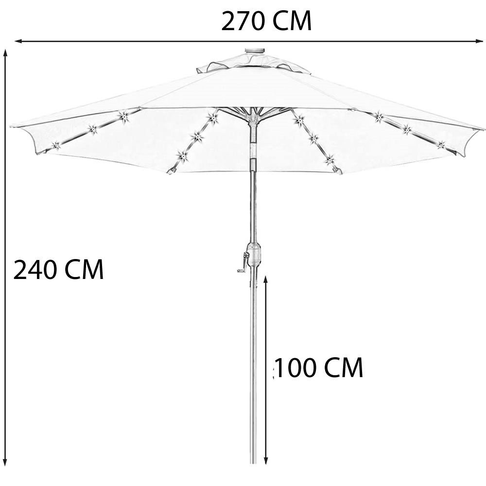 Mucola Sonnenschirm Terrassenschirm LED Beleuchtung Marktschirm Ø2,7m Gartenschirm, neigbar, wetterfest, UV-beständig