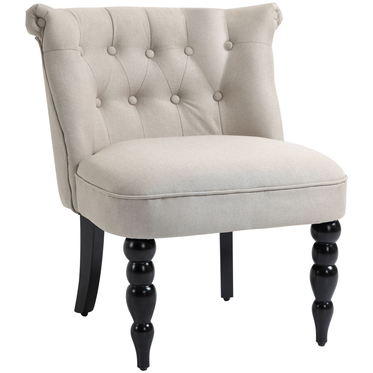 HOMCOM Relaxsessel Vintage Ruhesessel Relaxstuhl Polstersessel Esszimmerstuhl Leinenbezug Holzgestell Beige Schwarz 67 x 67 x 78 cm