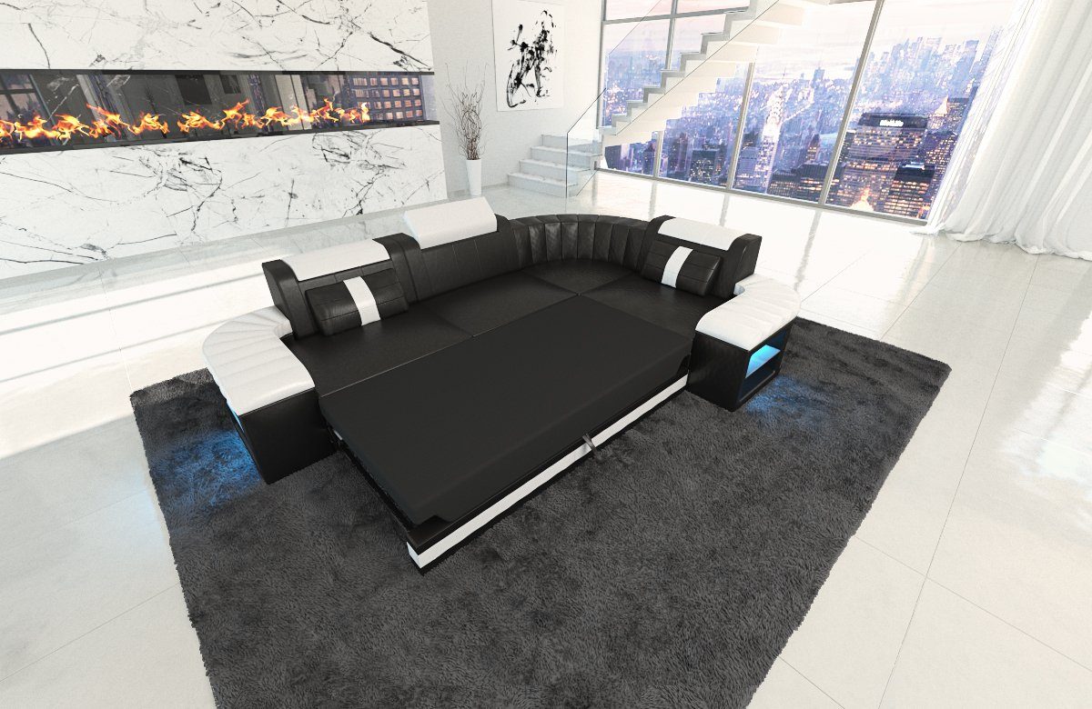 Sofa Dreams Ecksofa Ledercouch Ledersofa Bergamo L Form Leder Sofa, Couch, mit LED, wahlweise mit Bettfunktion als Schlafsofa, Designersofa