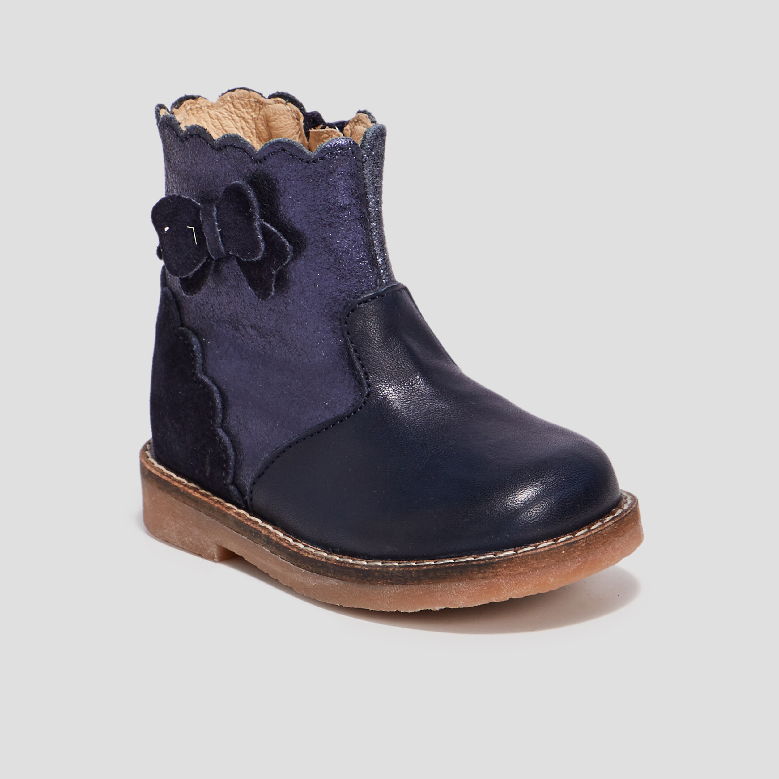 Bottines pailletées en cuir bleu bébé fille | La Halle