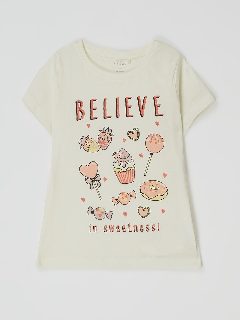 T-Shirt mit Glitter-Effekt Modell 'Veen' in offwhite