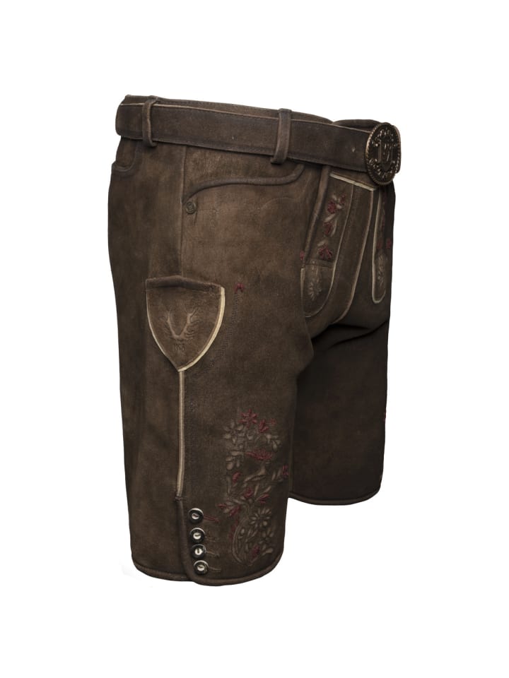 KRÜGER Lederhose Olivier mit Gürtel in dunkelbraun günstig kaufen