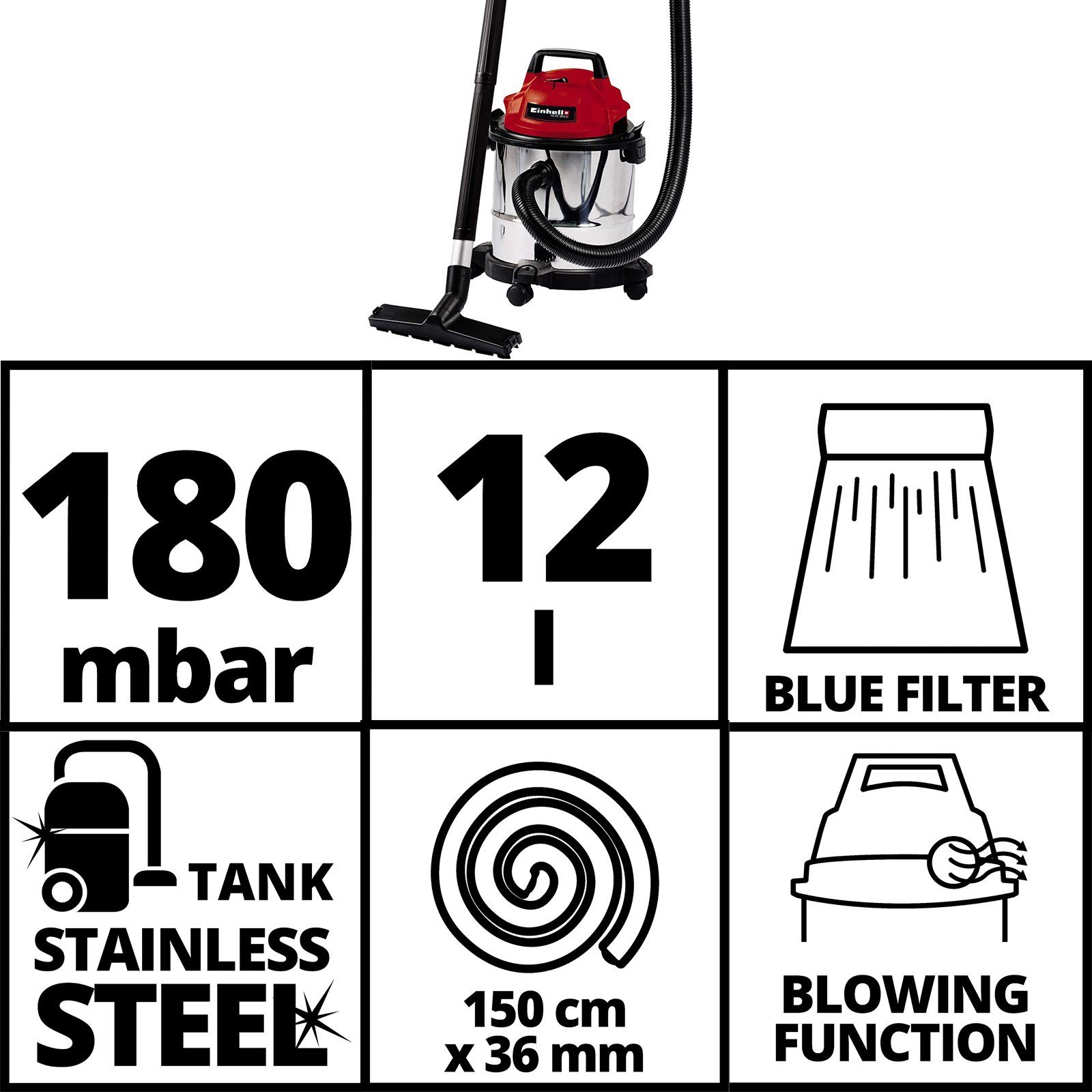Einhell Nass-Trocken-Sauger Einhell Nass-Trockensauger TC-VC 1812 S, 1250 W, mit Beutel