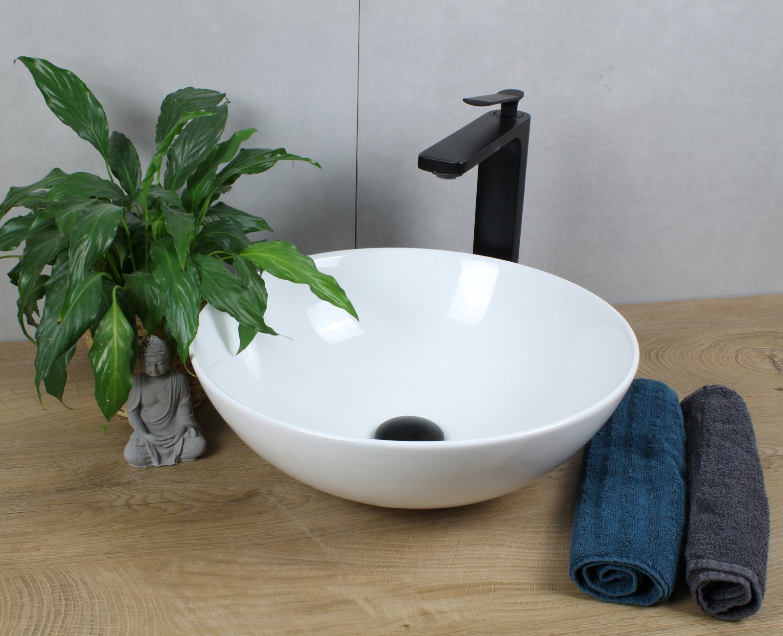 HAGO Aufsatzwaschbecken Keramik Waschbecken rund Ø 400 x 147 weiß ohne Überlauf Aufsatzwaschbe