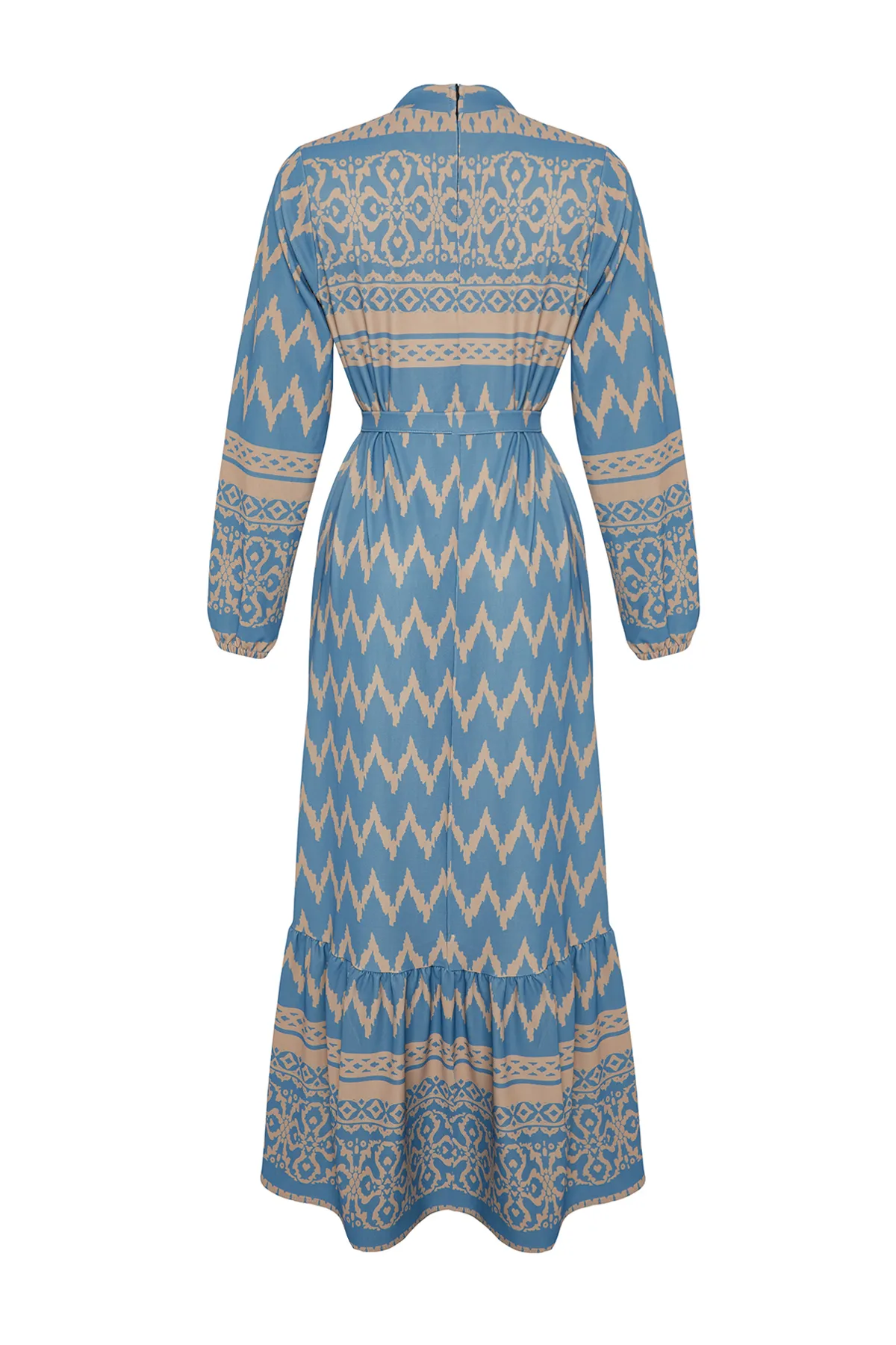 Trendyol Modest  Türkis gemustertes Kleid aus Viskosegewebe mit Gürtel TCTSS24EB00258