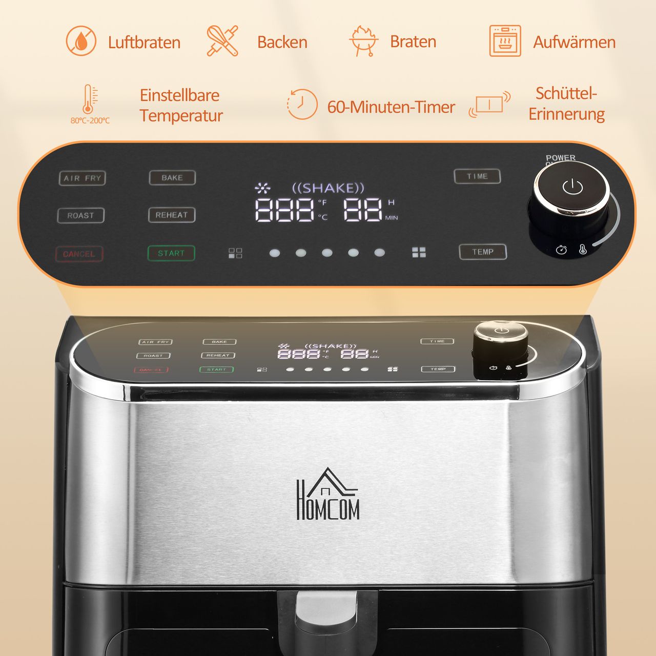 HOMCOM 4 in 1 Design Heißluftfritteuse 6,5 L 1350 W mit Digitalem Screen
