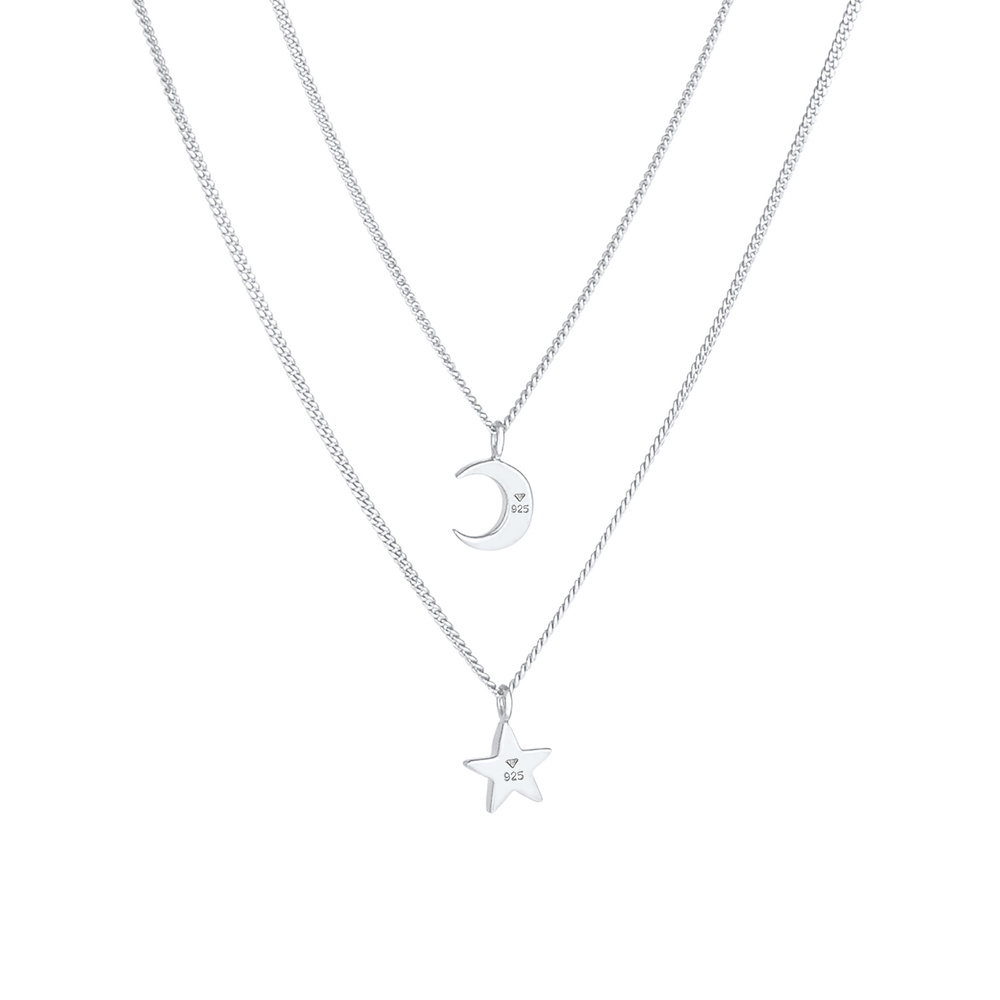 Elli Elli Collier Tendance de l'astro-lunaire à 2 couches pour dames en argent sterlin collier