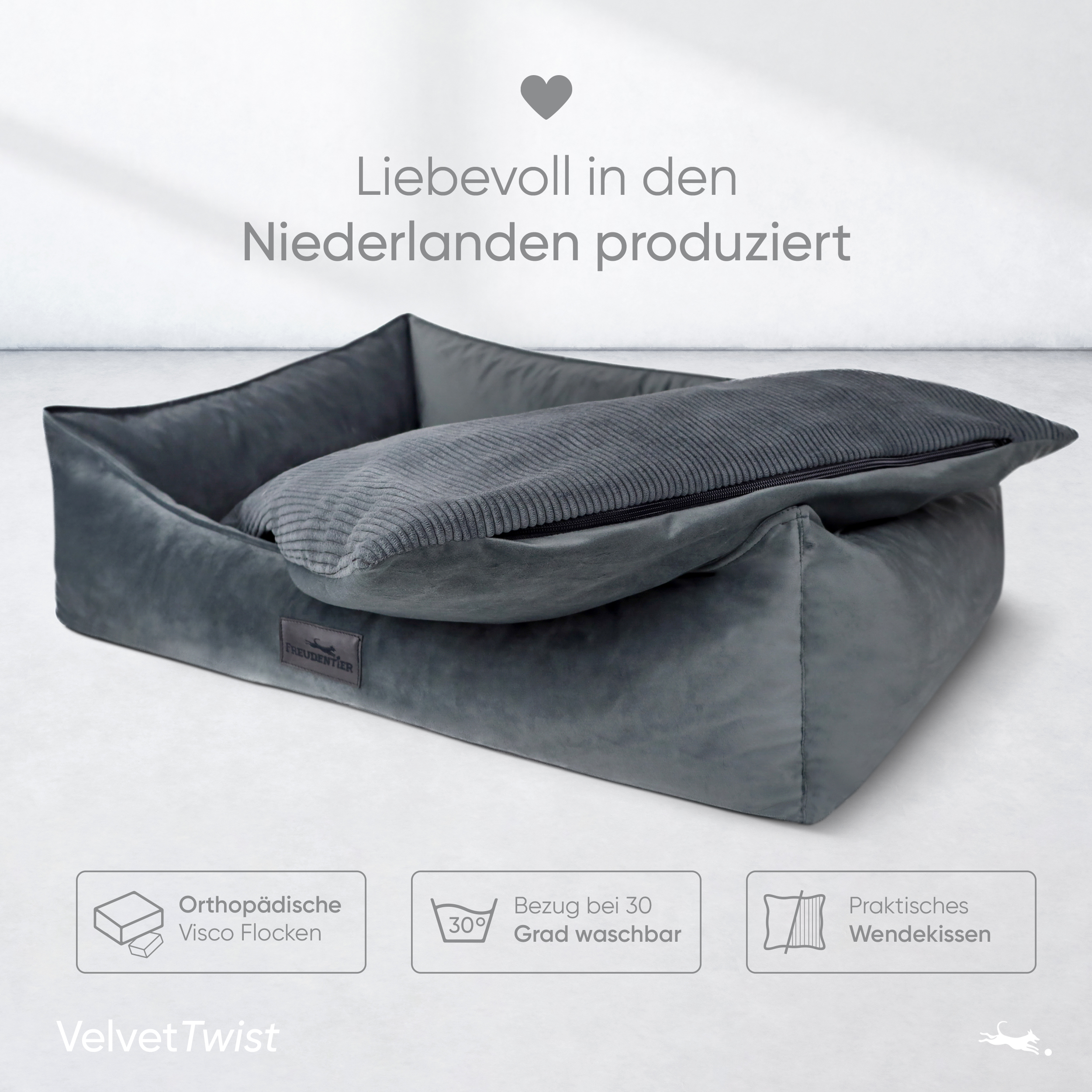 Freudentier Hundebetten Freudentier orthopädisches Hundebett mit Cord/Velour Wendekissen anthrazit XXL
