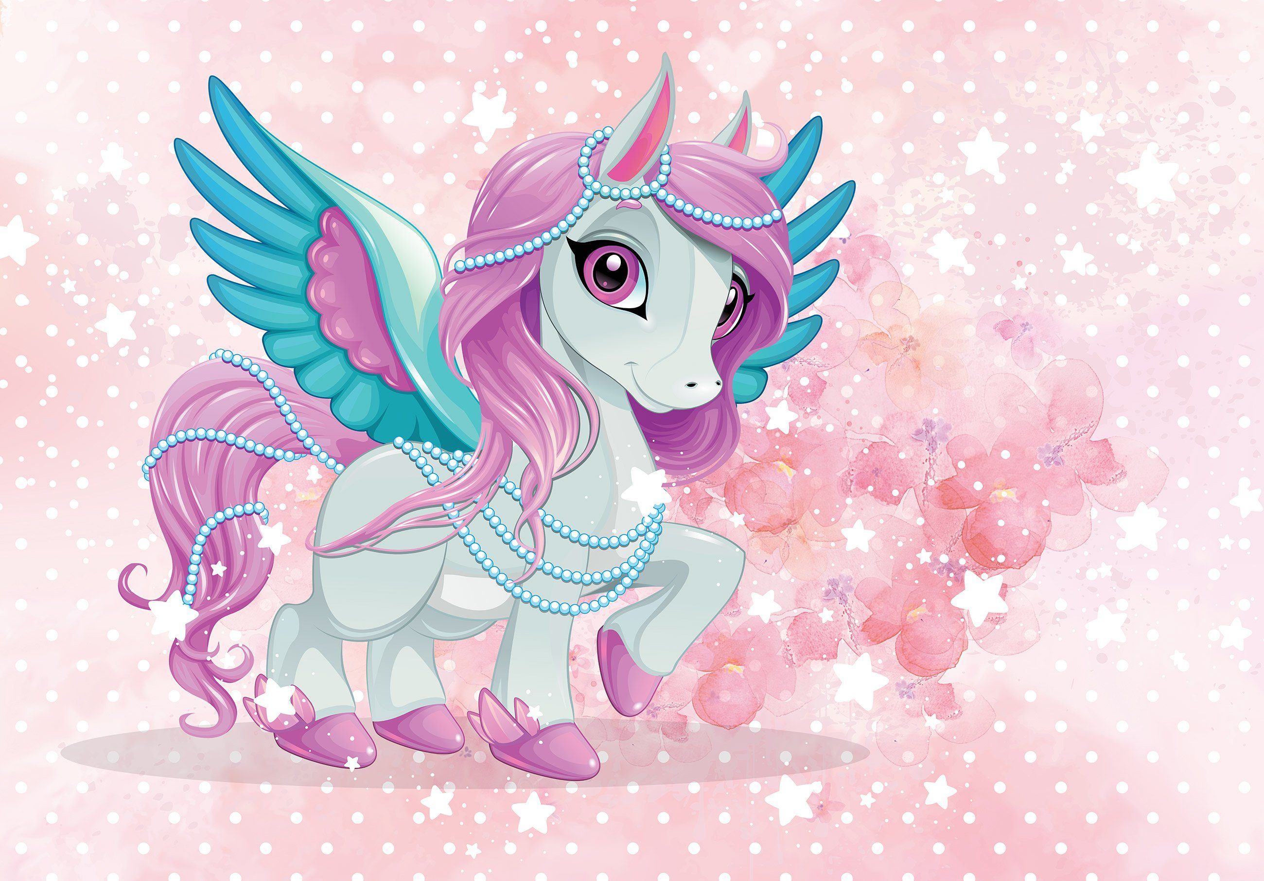Wallarena Fototapete Kinderzimmer Mädchen Unicorn Pferd Rose Stern Kinder Vlies Tapete für Babyzimmer oder Mädchenzimmer Vliestapete Wandtapete Motivtapete, Glatt, Unicorn, Vliestapete inklusive Kleister