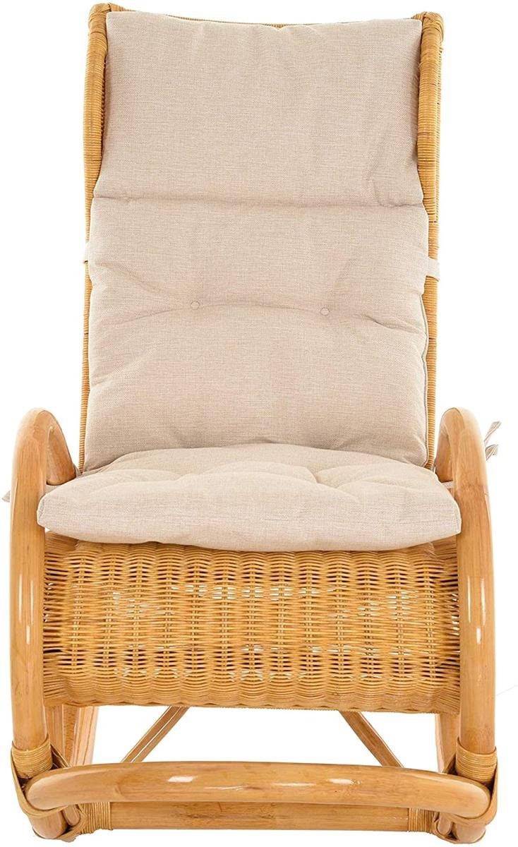 Krines Home Schaukelstuhl Luxor Schaukelstuhl Natur Rattan Schaukelsessel Relaxsessel, mit Polsterauflage