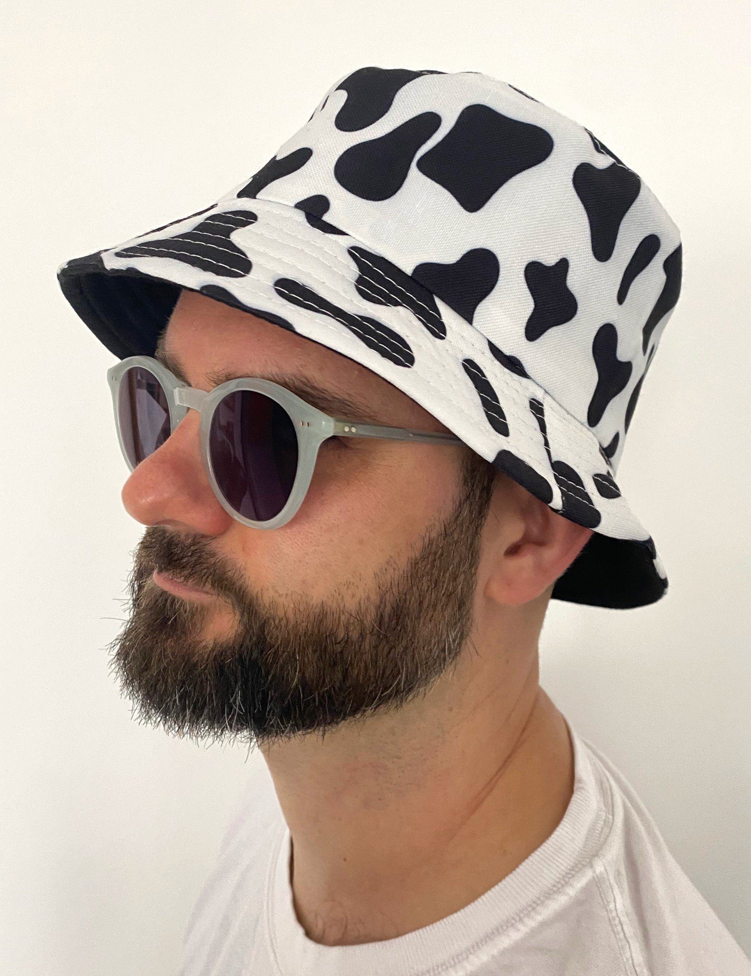 Ella Jonte Schlapphut Bucket Hat Kuhflecken-Motiv Baumwolle Sommerhut Wendehut