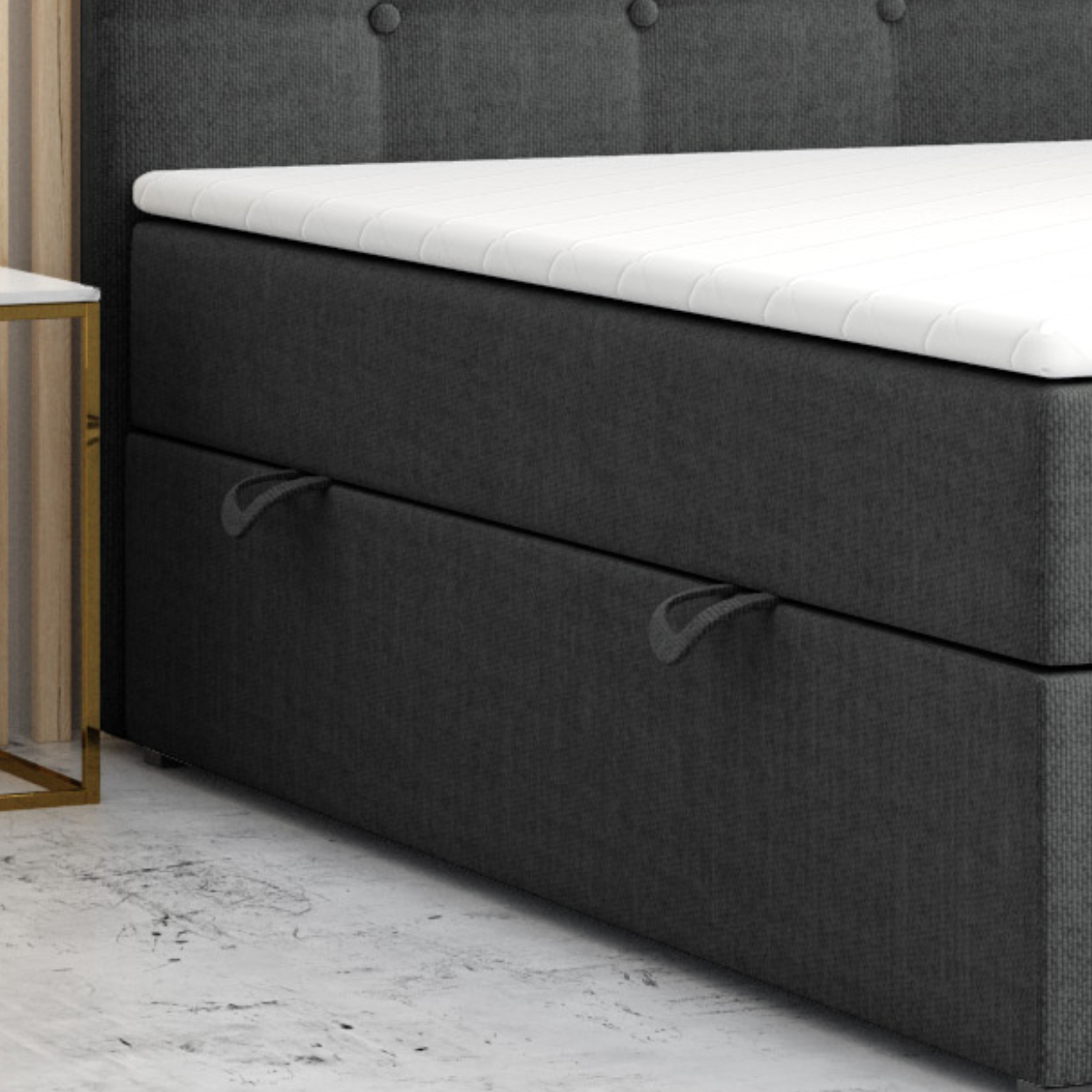 Möbel Punkt Boxspringbett PRAG Chesterfield mit Bettkasten 180 x 200 cm Webstoff Grau Anthrazit