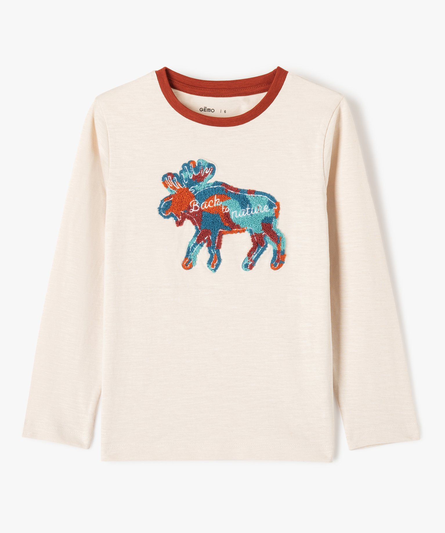 Tee-shirt Garçon imprimé élan en maille bouclette beige | GEMO