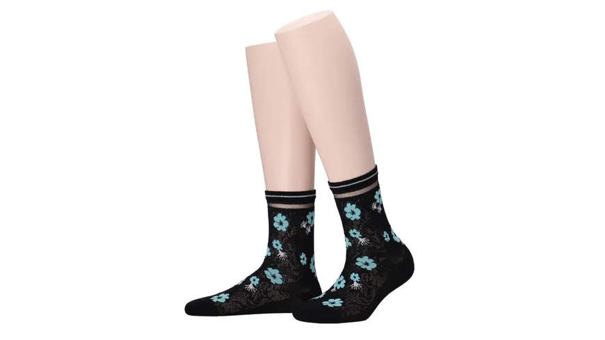 MOVE UP Damen Socken Blumen Ornamente schwarz