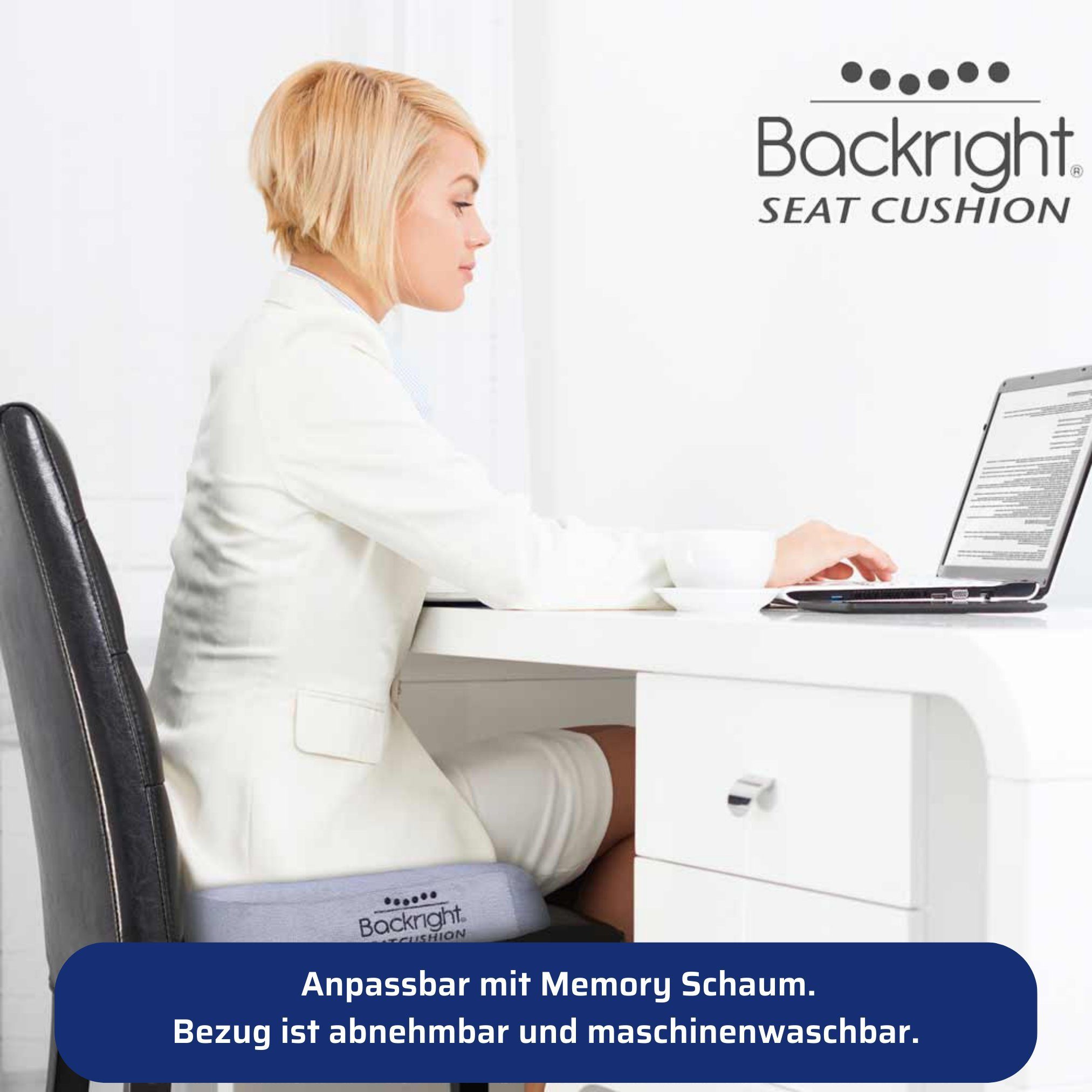 Best Direct® Sitzkissen Backright® Seat Cushion, Ergonomisch, Schmerzreduzierend, waschbar, 45x33cm