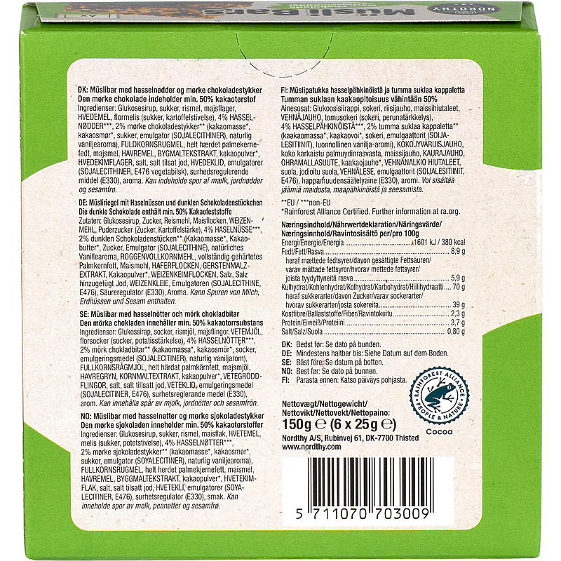 Müslibar 6-pk Hasselnøtter &mørk sjokolade