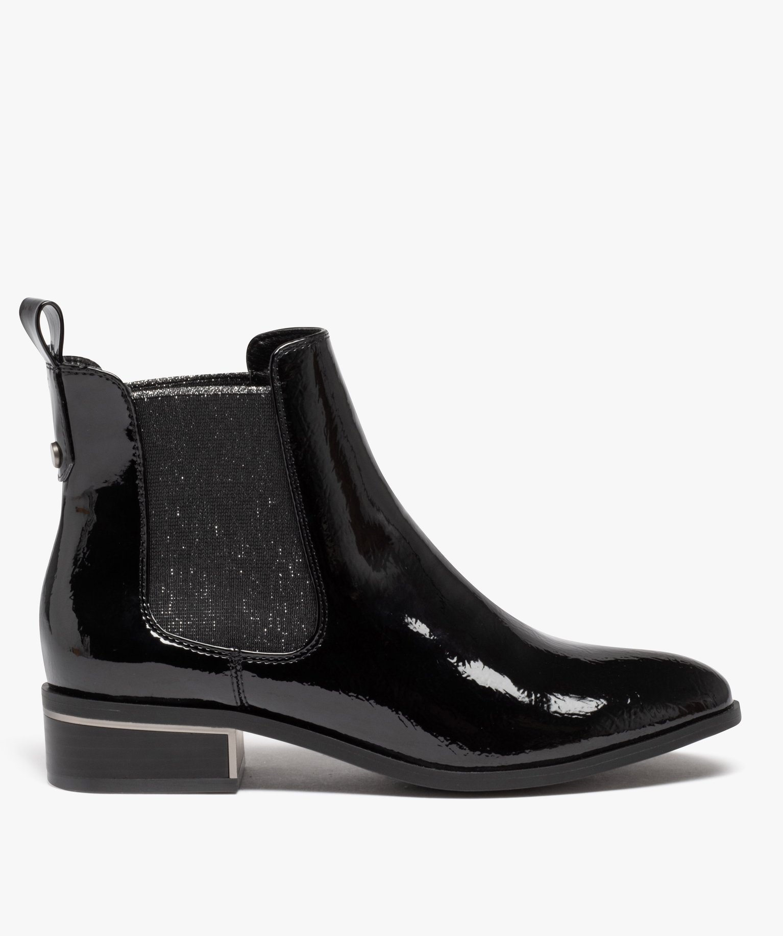 Boots femme style Chelsea dessus vernis avec élastiques pai... noir | GEMO