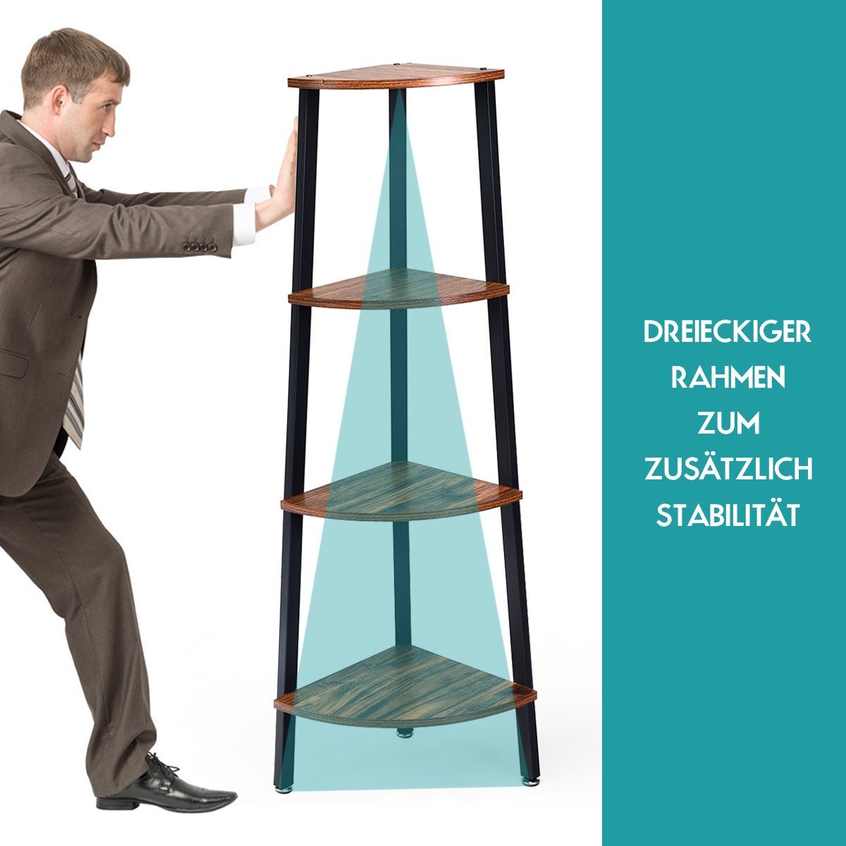 COSTWAY Eckregal Bücherregal mit 4 Ebenen, 33 x 33 x 125 cm
