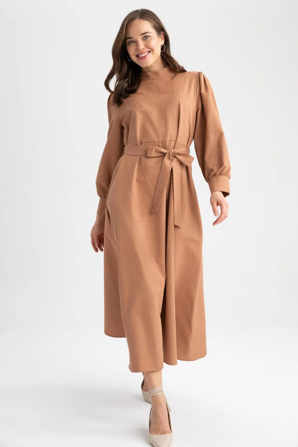 DeFacto  Langärmliges Kleid aus Popeline in A-Linie mit halbem Rollkragen