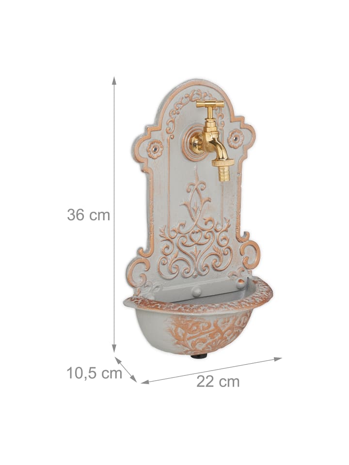 relaxdays Wandbrunnen in Gold/ Grau - (B)22 x (H)36 x (T)10,5 cm günstig kaufen onesize