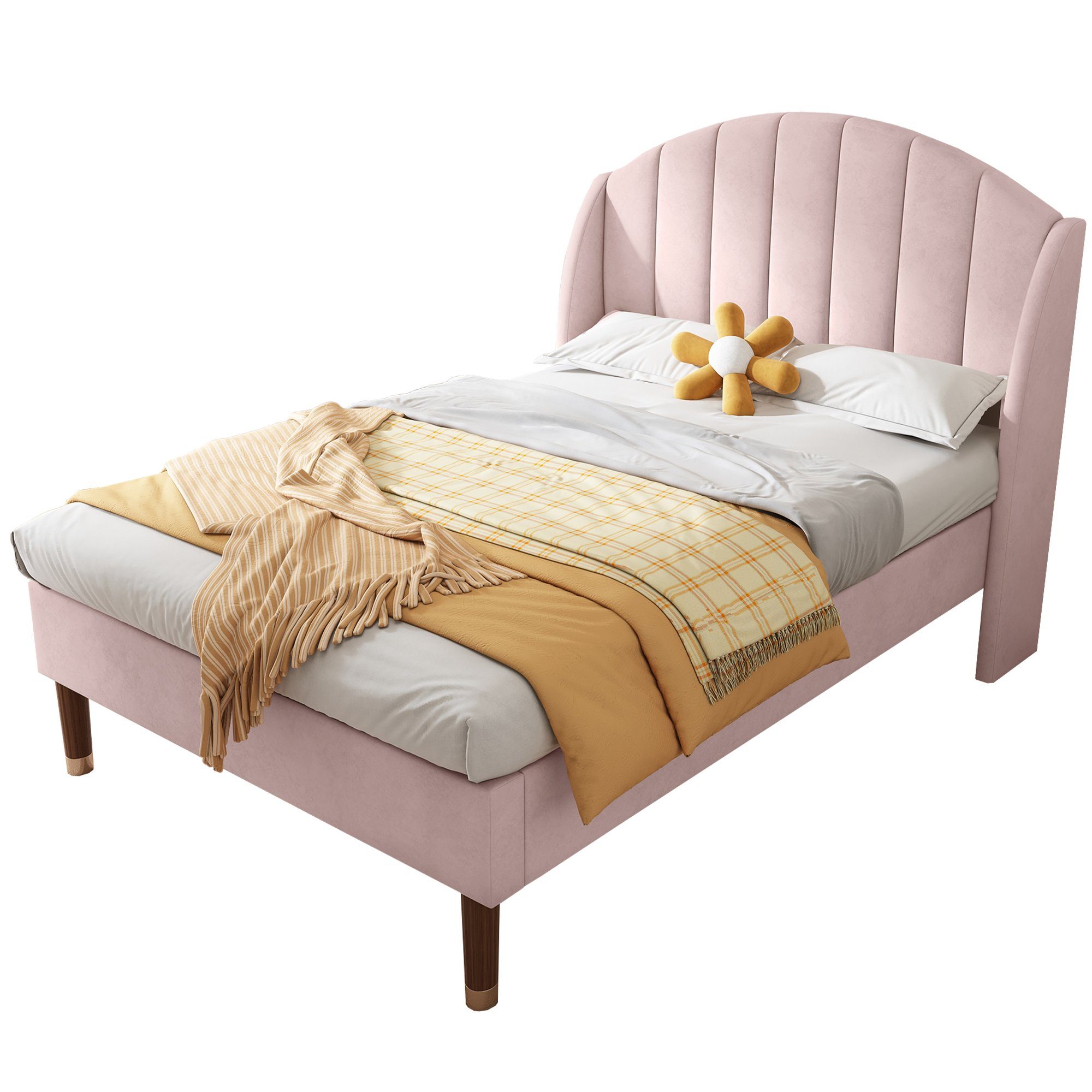 HAUSS SPLOE Polsterbett Polsterbett Einzelbett Funktionsbett Bettrahmen Jugendbett Kinderbett (90*200 mit Lattenrost und Kopfteil ohne Matratze), Holzlattenunterstützung, Einfache Montage