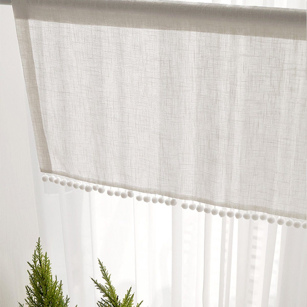Scheibengardine Kurze Fenster Gardinen Vorhänge, Quastenball, Freizeit, Sunicol, (1 St), H×B:46×132;61×132;76×132