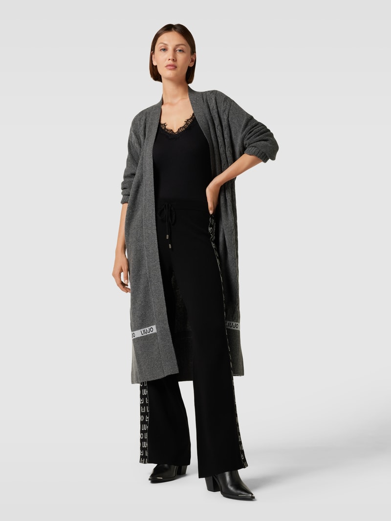 Longcardigan mit Bindegürtel in mittelgrau