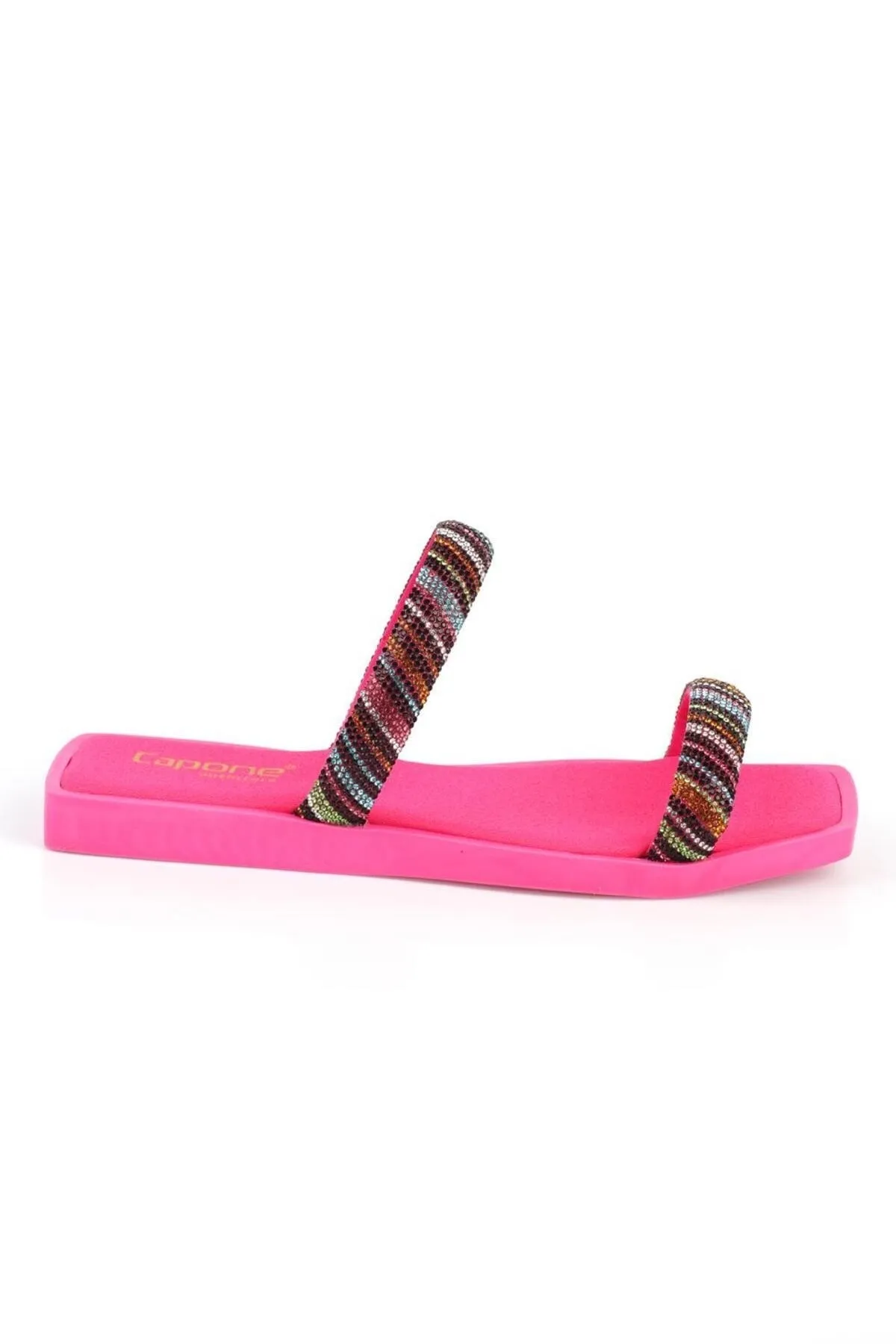 Capone Outfitters  Capone Blunt Toe Stony Banded Flat Heeled Fuchsia Damenhausschuhe