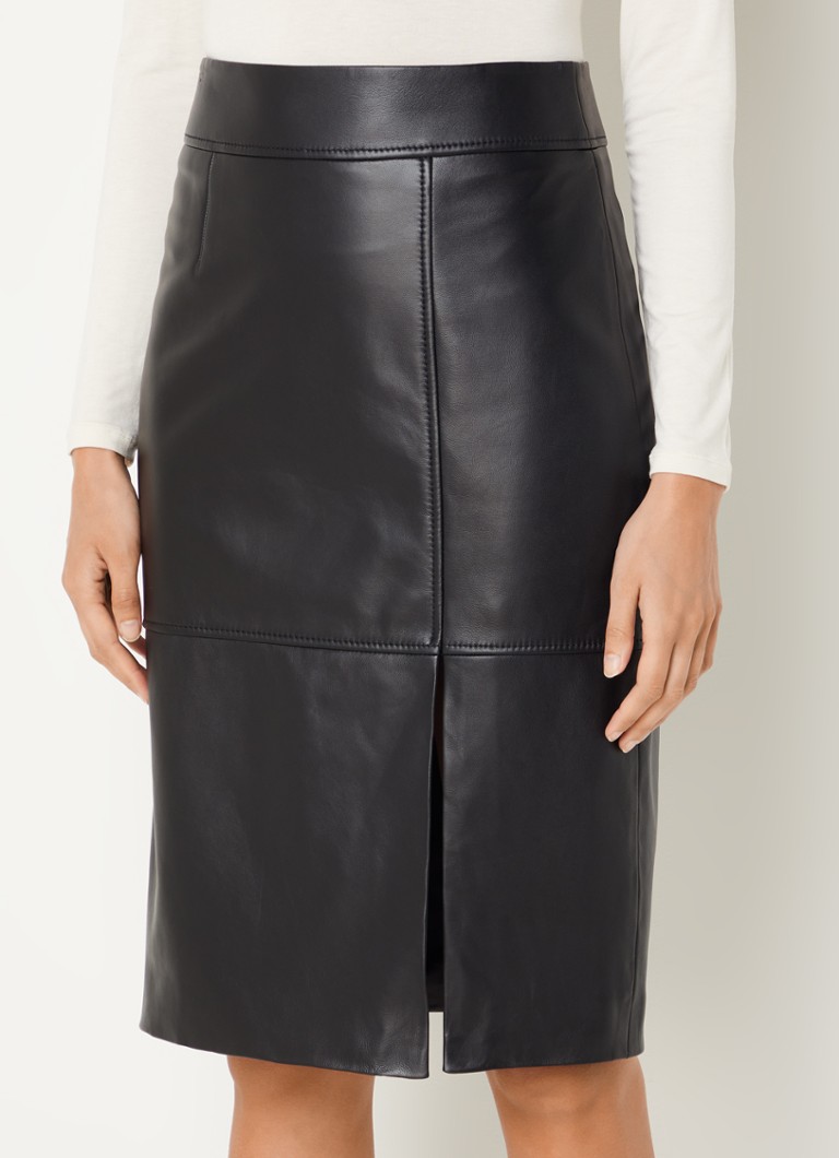Gonna a tubino midi a vita alta Setora di HUGO BOSS in pelle di agnello con spacco laterale
