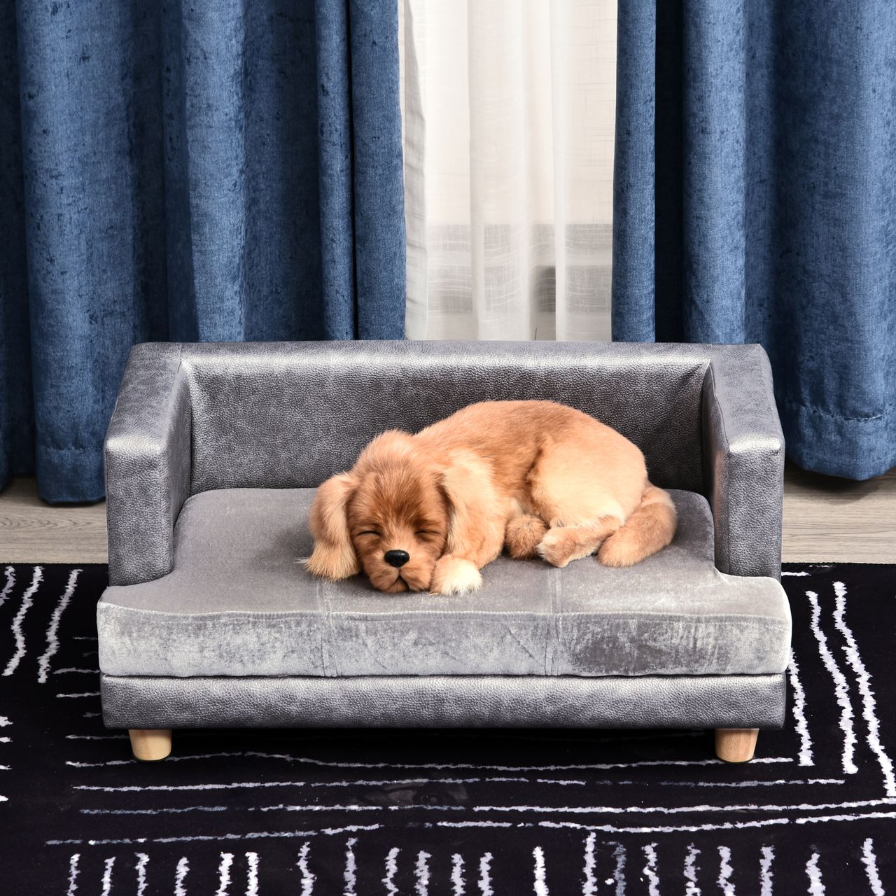 PawHut Hundesofa Haustiersofa Hundebett Hundematte Kunstleder Kurzplüsch Grau