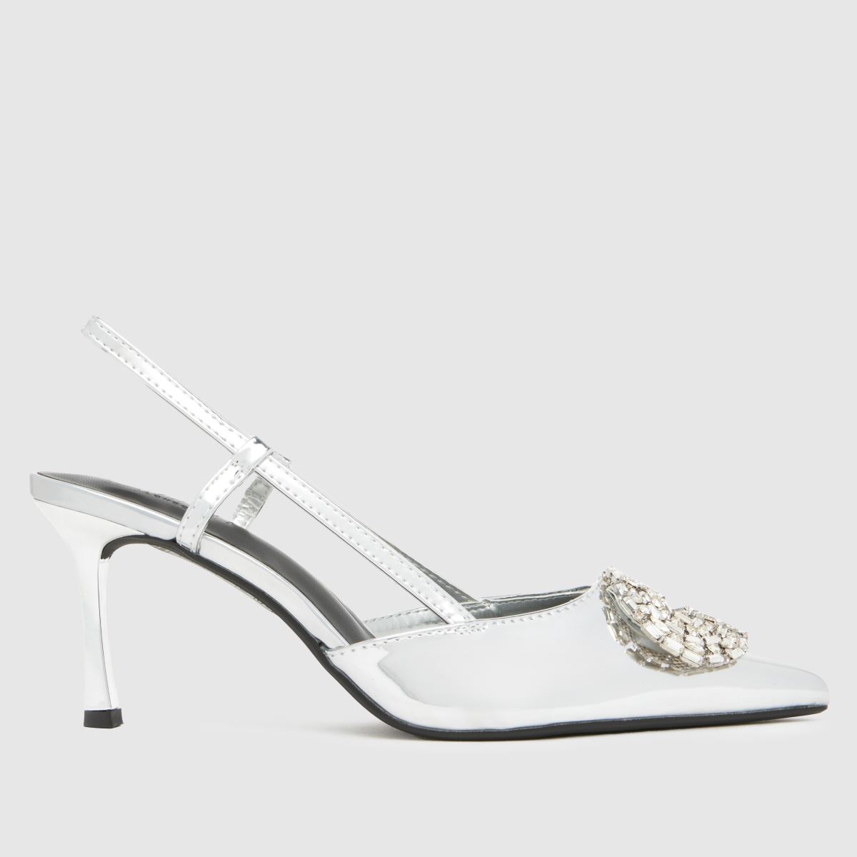 SIMMI – Lolly – Silverfärgade slingback-klackade skor med ädelstenar