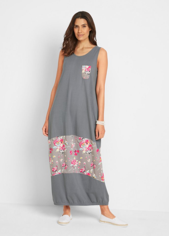 Maxi Baumwoll-Kleid in O-Form