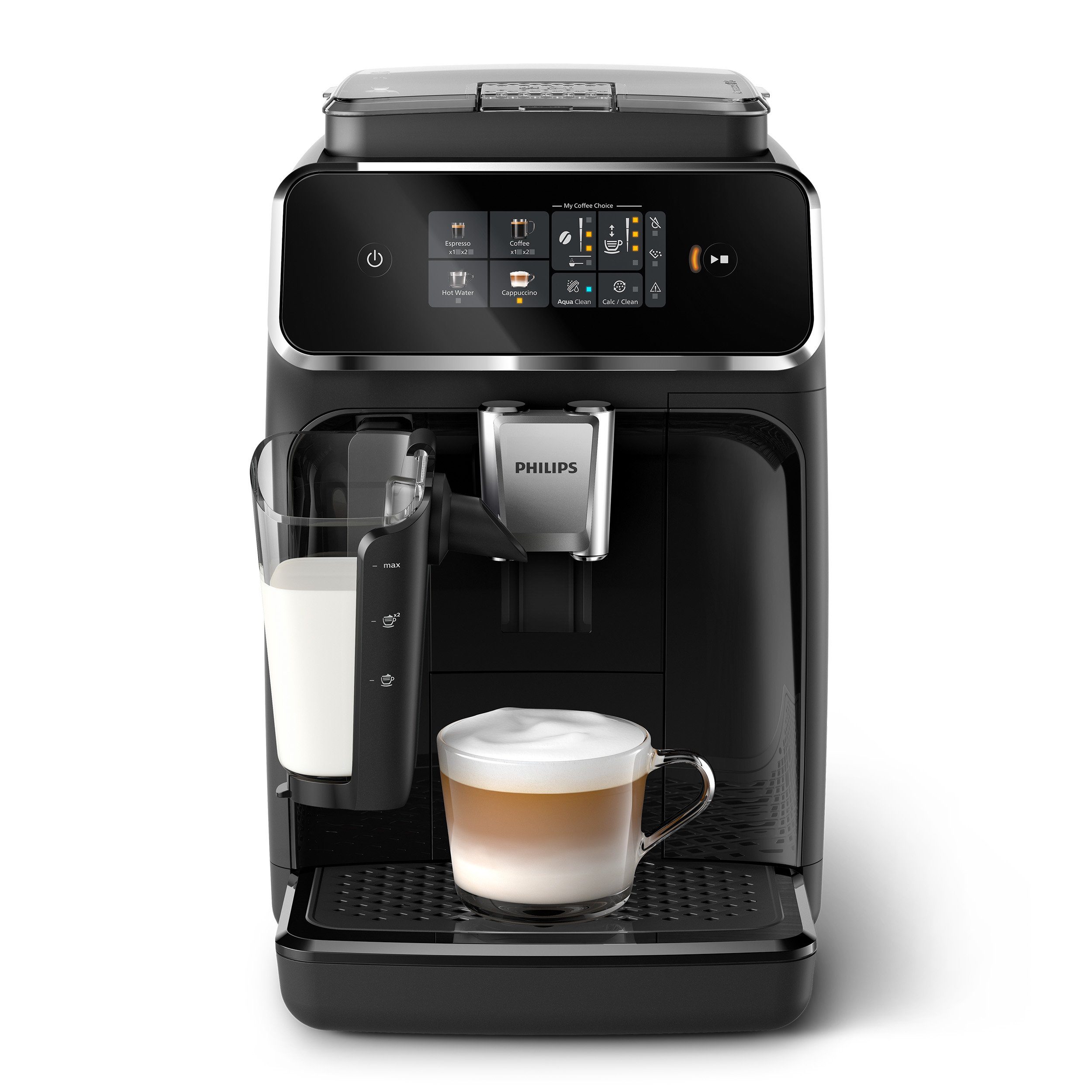 Philips Kaffeevollautomat EP2331/10 2300 Series, 4 Kaffeespezialitäten, mit LatteGo-Milchsystem, Klavierlack-Schwarz