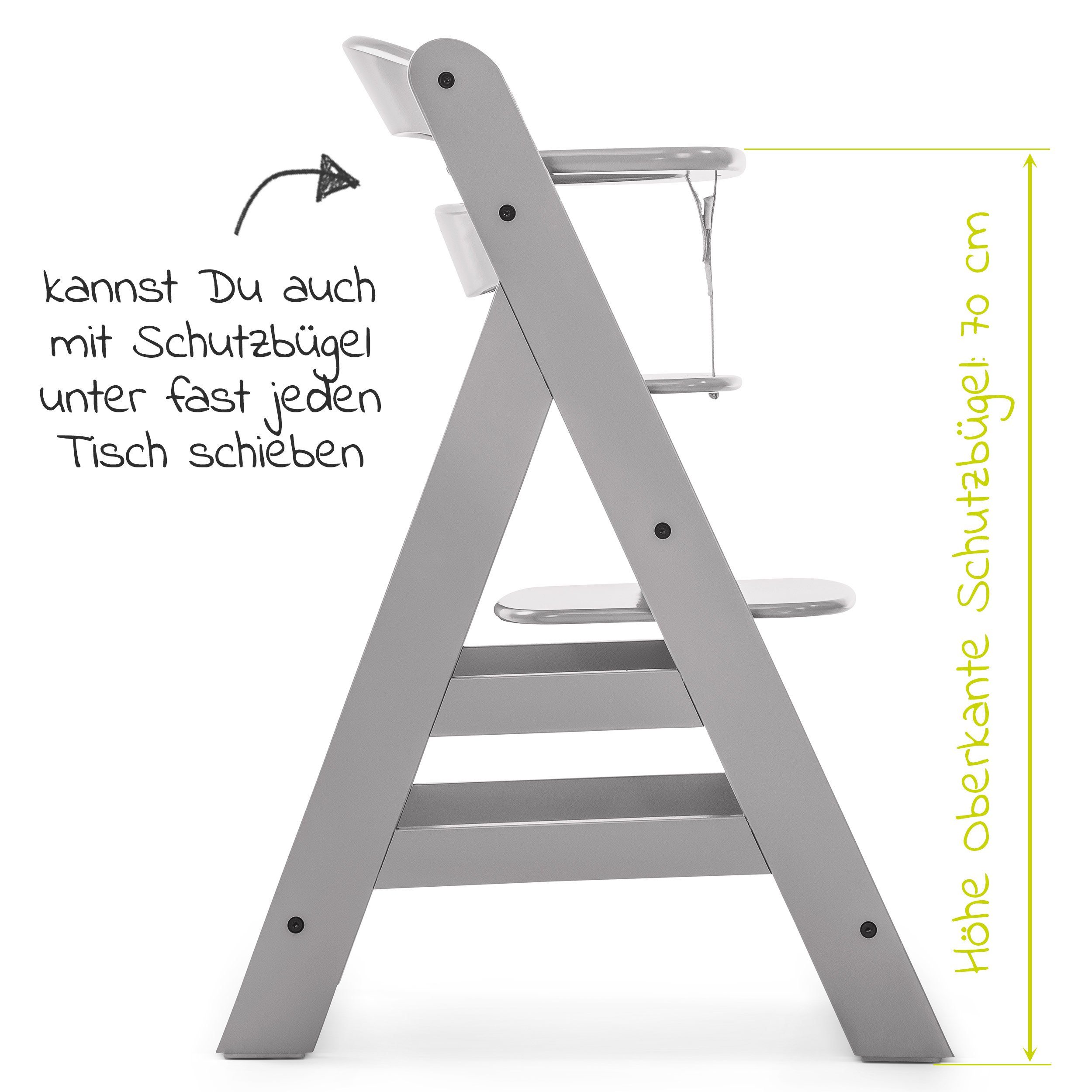 Hauck Hochstuhl Alpha Plus Grau (2 St), Mitwachsender Holz Kinderhochstuhl mit Sitzauflage höhenverstellbar